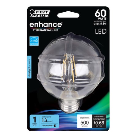 Feit Electric Feit Enhance G25 E26 (Medium) Filament LED Bulb Daylight 60 Watt Equivalence 1 pk BPG2560950CAFRP